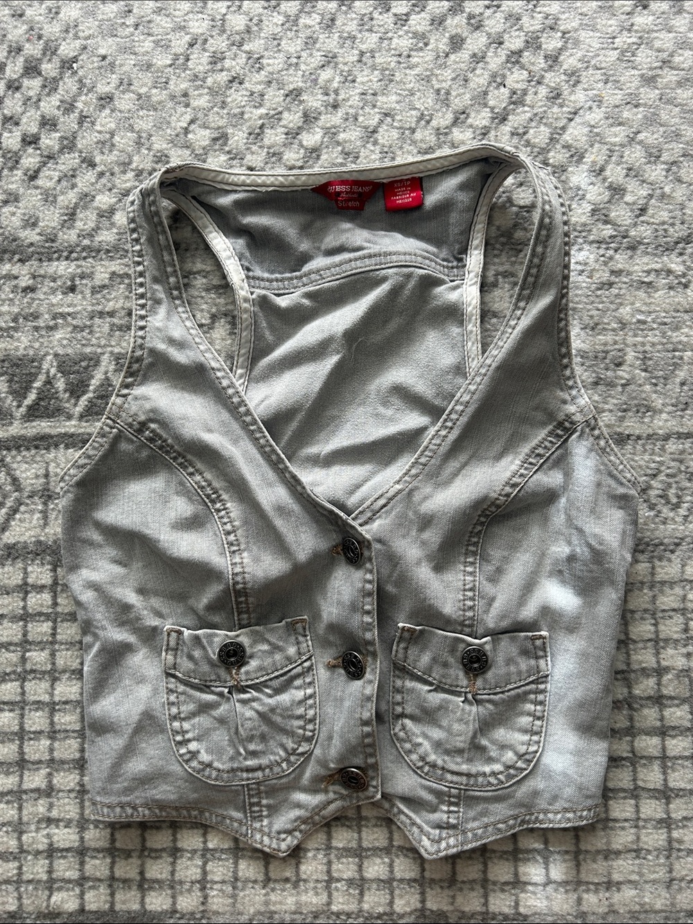 Guess Light Gray Denim Vest Tank Top